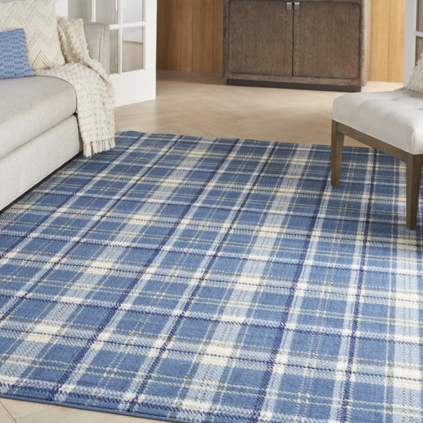 HomeRoots 8' Blue and Beige Plaid Power Loom Area Rug – Timeless Style, Easy Care, and Durable Design for Any Room 8' X 10' 545341