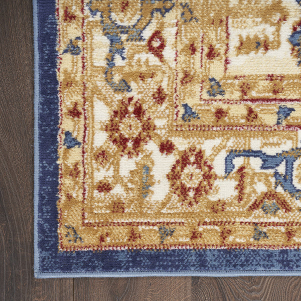 Homeroots 5' X 7' Blue And Gold Medallion Power Loom Distressed Area Rug  Polypropylene 545343