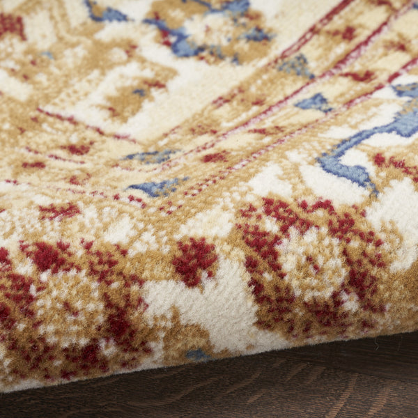 Homeroots 5' X 7' Blue And Gold Medallion Power Loom Distressed Area Rug  Polypropylene 545343