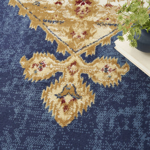 Homeroots 5' X 7' Blue And Gold Medallion Power Loom Distressed Area Rug  Polypropylene 545343