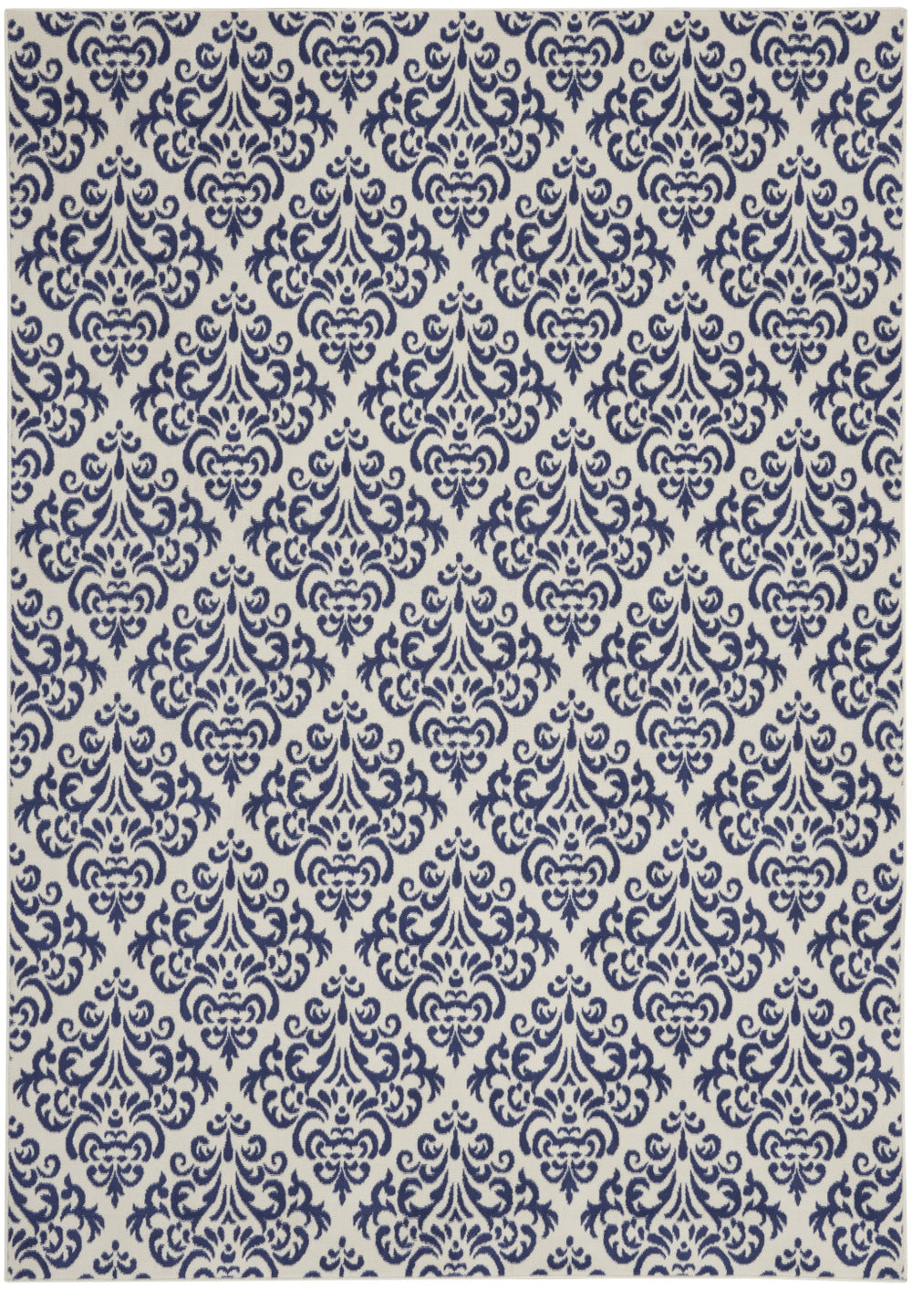 Homeroots 7' X 10' Blue And White Damask Power Loom Area Rug  Polypropylene 545345