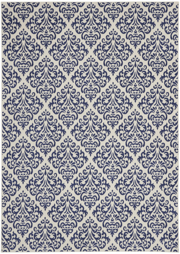 Homeroots 7' X 10' Blue And White Damask Power Loom Area Rug  Polypropylene 545345
