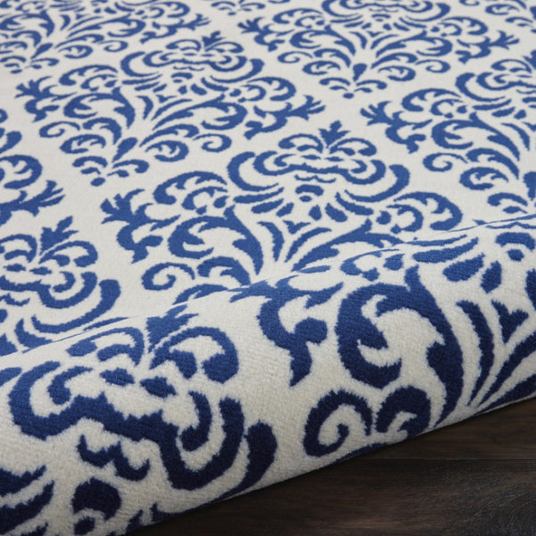 HomeRoots 7' Elegant Blue and White Damask Power Loom Area Rug for Timeless Style and Comfort in Any Room 7' X 10' 545345