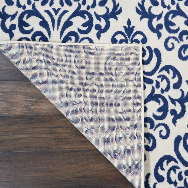 Homeroots 7' X 10' Blue And White Damask Power Loom Area Rug  Polypropylene 545345