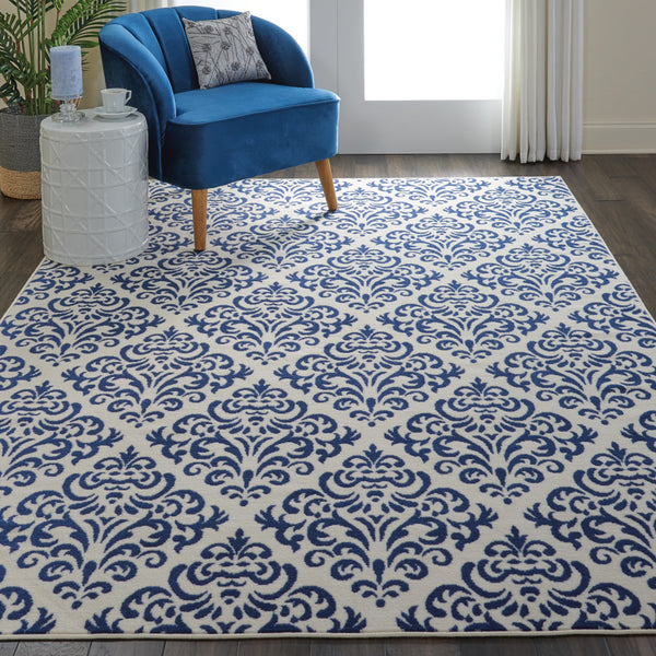 Homeroots 6' X 9' Blue And White Damask Power Loom Area Rug  Polypropylene 545349