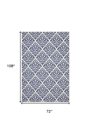 Homeroots 6' X 9' Blue And White Damask Power Loom Area Rug  Polypropylene 545349