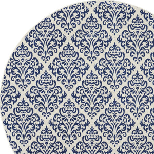 Homeroots 8' Blue And White Round Damask Power Loom Area Rug  Polypropylene 545350