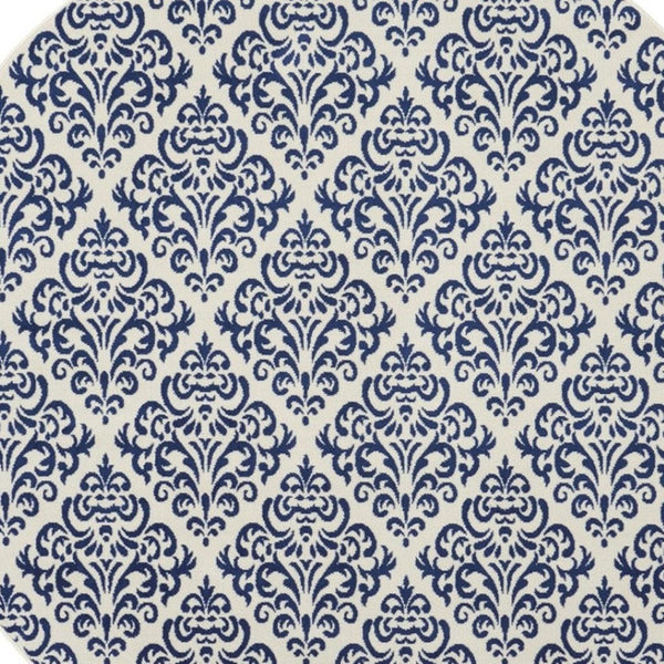 HomeRoots 8' Blue and White Damask Area Rug – Timeless Elegance for Your Living Space and Dining Areas 8' Round 545350