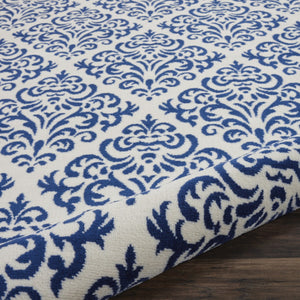 HomeRoots 8' Blue and White Damask Area Rug – Timeless Elegance for Your Living Space and Dining Areas 8' Round 545350
