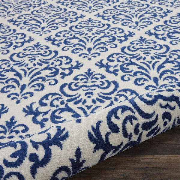 HomeRoots 8' Blue and White Damask Area Rug – Timeless Elegance for Your Living Space and Dining Areas 8' Round 545350