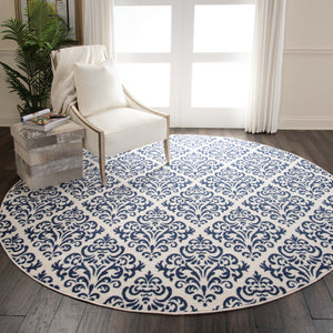 HomeRoots 8' Blue and White Damask Area Rug – Timeless Elegance for Your Living Space and Dining Areas 8' Round 545350