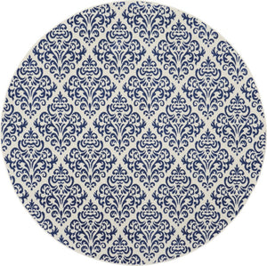 HomeRoots 8' Blue and White Damask Area Rug – Timeless Elegance for Your Living Space and Dining Areas 8' Round 545350