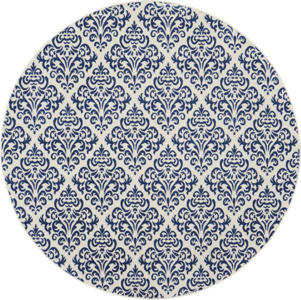 HomeRoots 8' Blue and White Damask Area Rug – Timeless Elegance for Your Living Space and Dining Areas 8' Round 545350