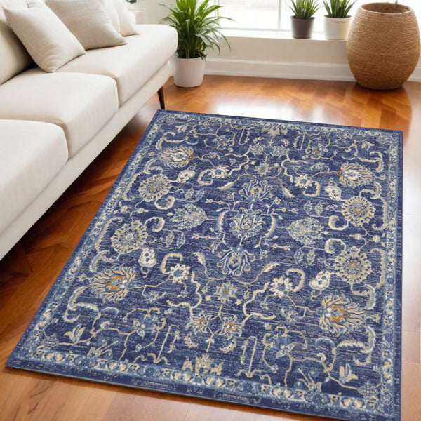 Homeroots 5' X 7' Blue And Beige Floral Power Loom Area Rug  Polypropylene 545352