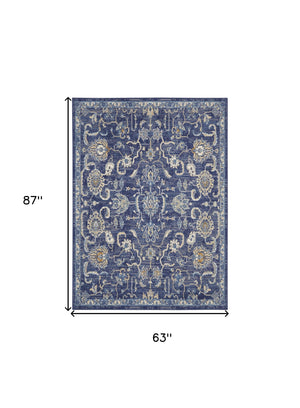 Homeroots 5' X 7' Blue And Beige Floral Power Loom Area Rug  Polypropylene 545352