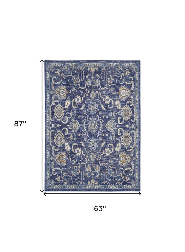 Homeroots 5' X 7' Blue And Beige Floral Power Loom Area Rug  Polypropylene 545352