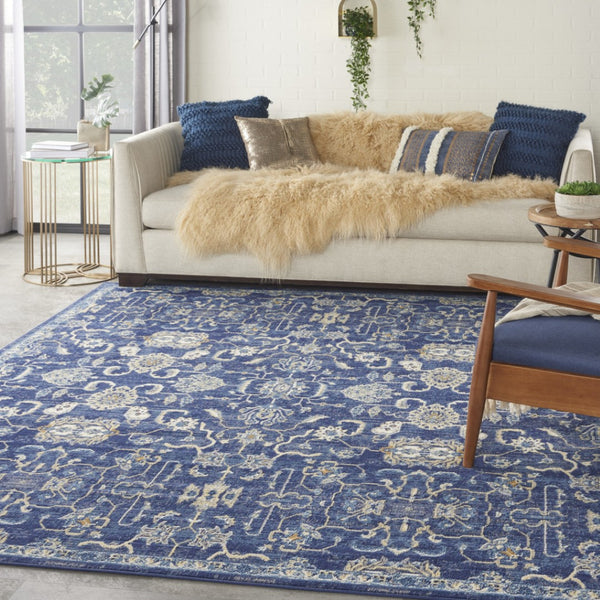 HomeRoots 7' Elegant Blue and Beige Floral Power Loom Area Rug - Classic Design for Timeless Home Style 7' X 10' 545354