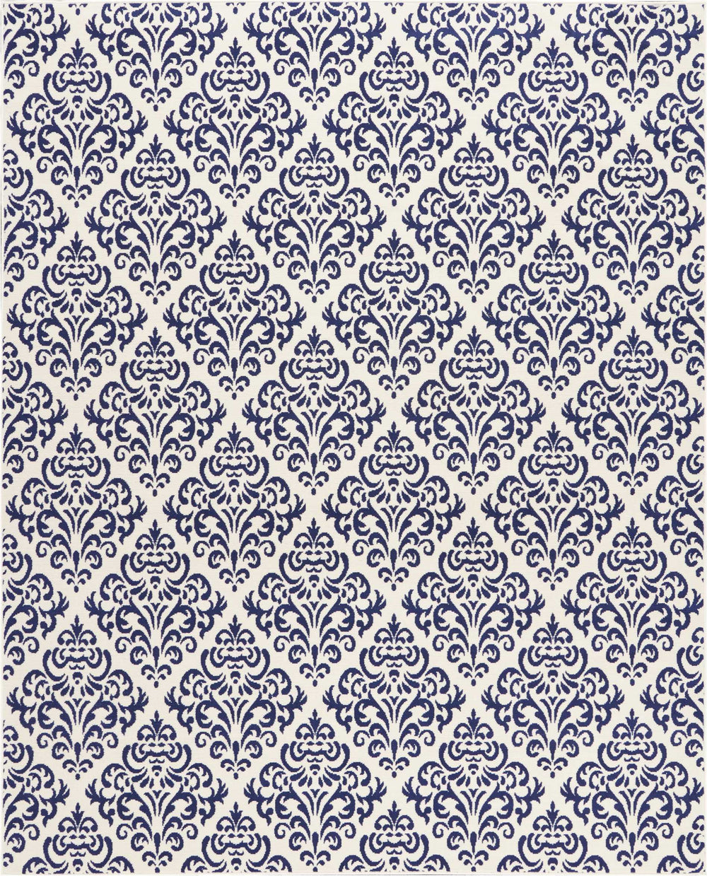 Homeroots 8' X 10' Blue And White Damask Power Loom Area Rug  Polypropylene 545356