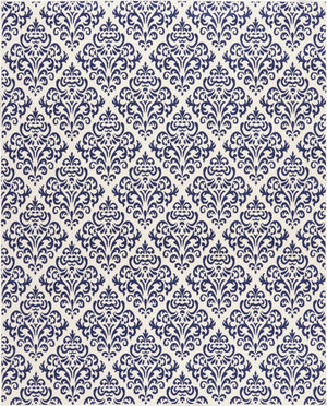 Homeroots 8' X 10' Blue And White Damask Power Loom Area Rug  Polypropylene 545356