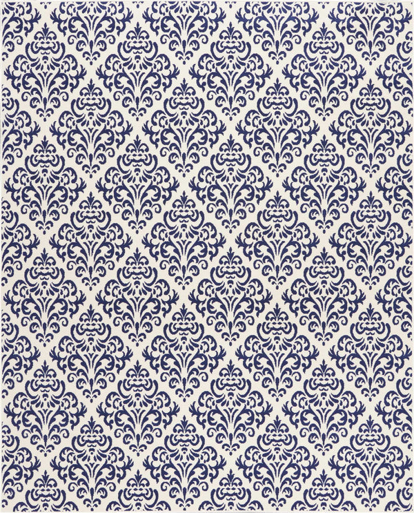 Homeroots 8' X 10' Blue And White Damask Power Loom Area Rug  Polypropylene 545356