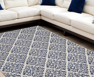 Homeroots 8' X 10' Blue And White Damask Power Loom Area Rug  Polypropylene 545356