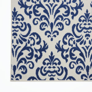 HomeRoots 8' Blue and White Damask Area Rug - Timeless Elegance for Your Living Room or Bedroom Décor 8' X 10' 545356