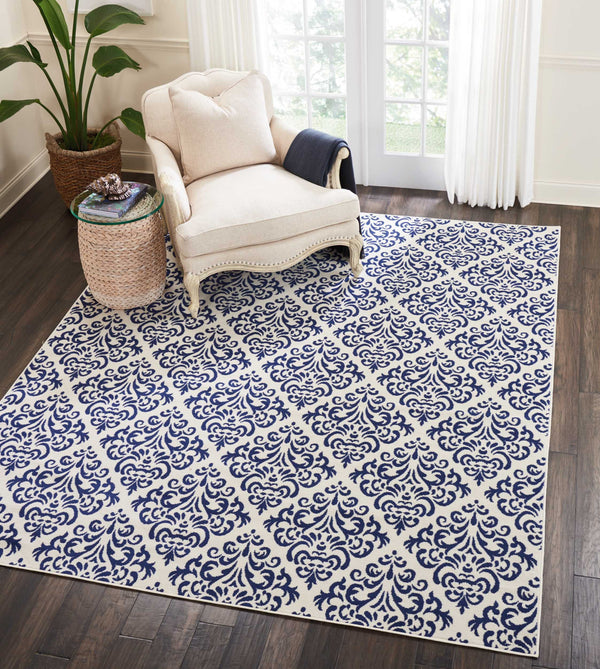 Homeroots 8' X 10' Blue And White Damask Power Loom Area Rug  Polypropylene 545356