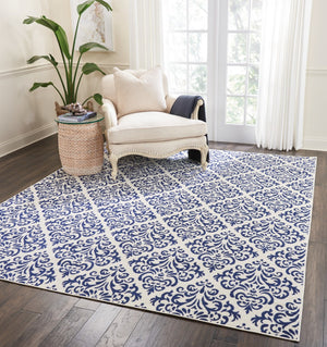 HomeRoots 8' Blue and White Damask Area Rug - Timeless Elegance for Your Living Room or Bedroom Décor 8' X 10' 545356