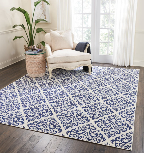 HomeRoots 8' Blue and White Damask Area Rug - Timeless Elegance for Your Living Room or Bedroom Décor 8' X 10' 545356