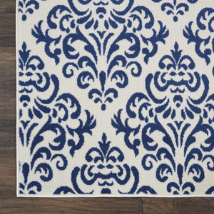Homeroots 8' X 10' Blue And White Damask Power Loom Area Rug  Polypropylene 545356
