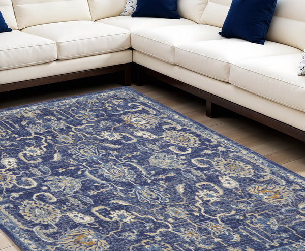 Homeroots 8' X 10' Blue And Beige Floral Power Loom Area Rug  Polypropylene 545357