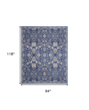 Homeroots 8' X 10' Blue And Beige Floral Power Loom Area Rug  Polypropylene 545357
