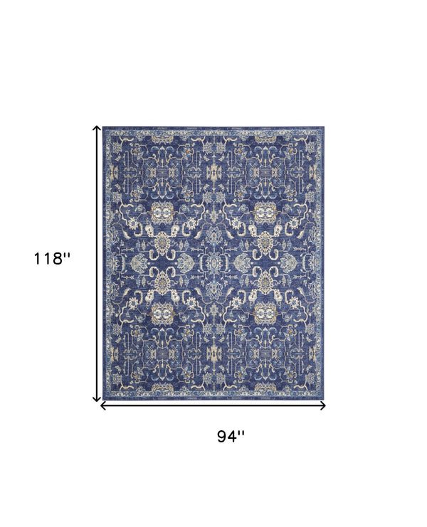 Homeroots 8' X 10' Blue And Beige Floral Power Loom Area Rug  Polypropylene 545357