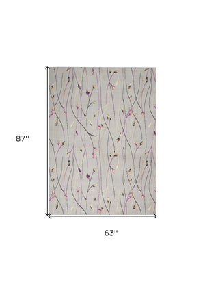 Homeroots 5' X 7' Gray And Pink Floral Power Loom Area Rug  Polypropylene 545363