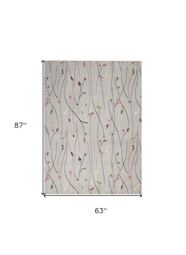 Homeroots 5' X 7' Gray And Pink Floral Power Loom Area Rug  Polypropylene 545363