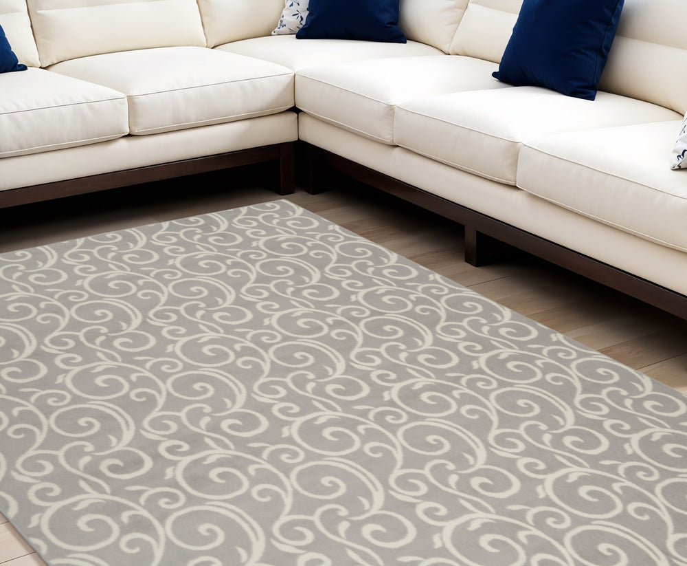 Homeroots 7' X 10' Gray And Ivory Floral Vines Power Loom Area Rug  Polypropylene 545366