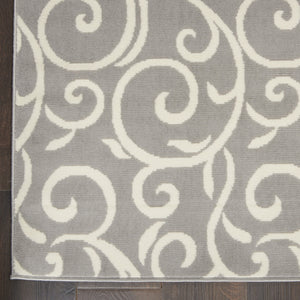 Homeroots 7' X 10' Gray And Ivory Floral Vines Power Loom Area Rug  Polypropylene 545366