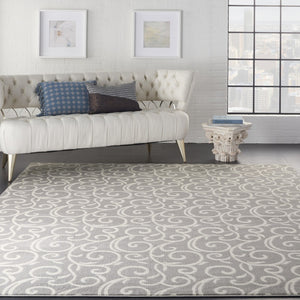 HomeRoots 7' Gray and Ivory Floral Vines Area Rug - Elegant Power Loom Design for Timeless Home Décor 7' X 10' 545366