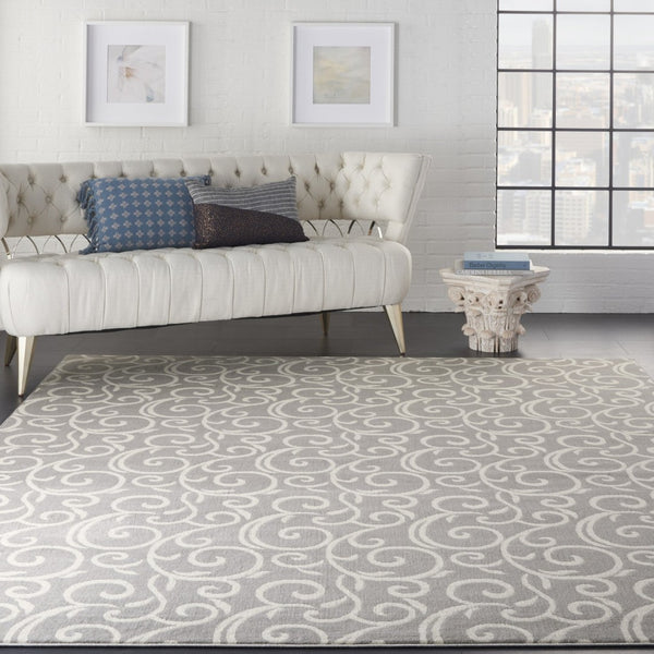 HomeRoots 7' Gray and Ivory Floral Vines Area Rug - Elegant Power Loom Design for Timeless Home Décor 7' X 10' 545366