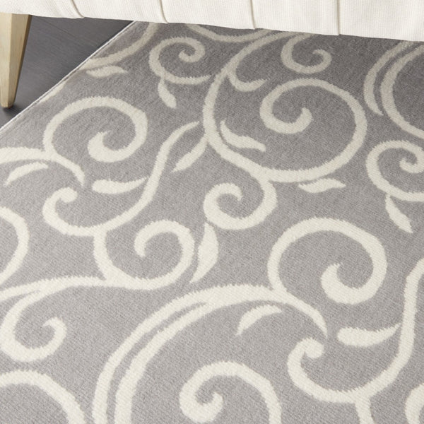 HomeRoots 7' Gray and Ivory Floral Vines Area Rug - Elegant Power Loom Design for Timeless Home Décor 7' X 10' 545366