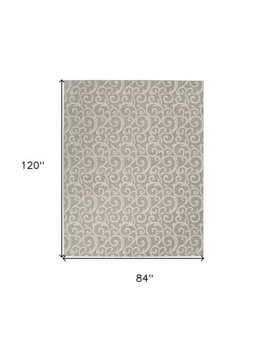 Homeroots 7' X 10' Gray And Ivory Floral Vines Power Loom Area Rug  Polypropylene 545366