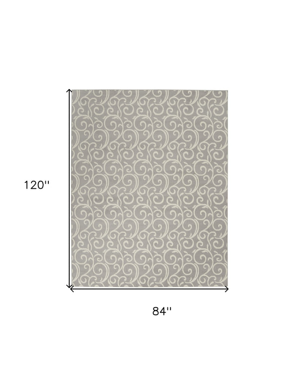 Homeroots 7' X 10' Gray And Ivory Floral Vines Power Loom Area Rug  Polypropylene 545366