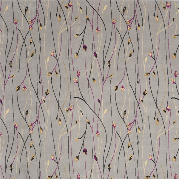 Homeroots 7' X 10' Gray And Pink Floral Power Loom Area Rug  Polypropylene 545367