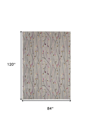 Homeroots 7' X 10' Gray And Pink Floral Power Loom Area Rug  Polypropylene 545367