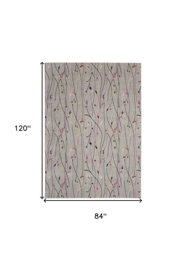 Homeroots 7' X 10' Gray And Pink Floral Power Loom Area Rug  Polypropylene 545367