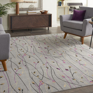 HomeRoots 7' Gray and Pink Floral Power Loom Area Rug - Elegant, Durable Design for Timeless Home Style 7' X 10' 545367