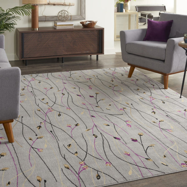 HomeRoots 7' Gray and Pink Floral Power Loom Area Rug - Elegant, Durable Design for Timeless Home Style 7' X 10' 545367