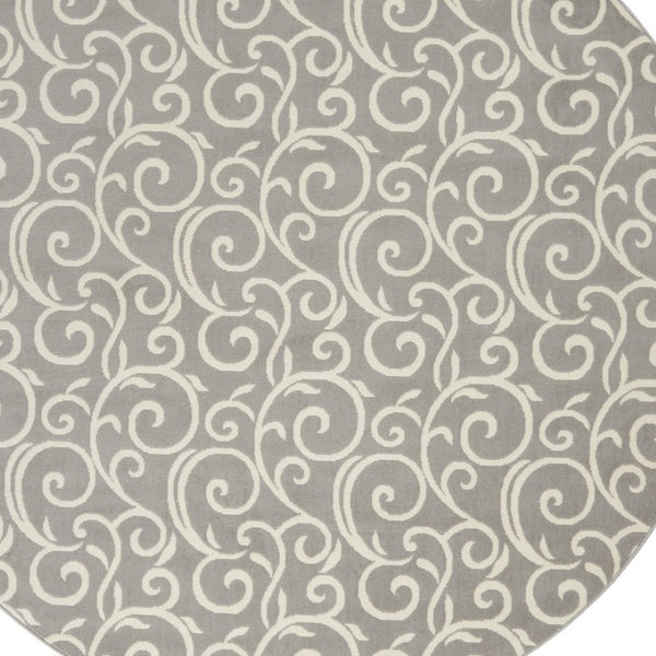 HomeRoots 8' Gray and Ivory Floral Vines Area Rug – Elegant Power Loom Design for Modern Living Spaces 8' Round 545368