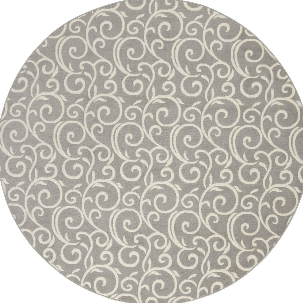 HomeRoots 8' Gray and Ivory Floral Vines Area Rug – Elegant Power Loom Design for Modern Living Spaces 8' Round 545368