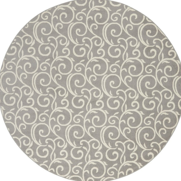 HomeRoots 8' Gray and Ivory Floral Vines Area Rug – Elegant Power Loom Design for Modern Living Spaces 8' Round 545368